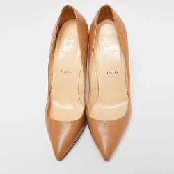Pre Owned Christian Louboutin Beige Leather Pigalle Plato Pointed Toe Pumps Size 39.5