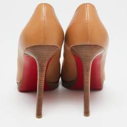 Pre Owned Christian Louboutin Beige Leather Pigalle Plato Pointed Toe Pumps Size 39.5