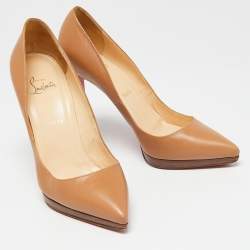 Pre Owned Christian Louboutin Beige Leather Pigalle Plato Pointed Toe Pumps Size 39.5