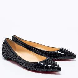 Christian Louboutin Black Patent Leather Pigalle Spikes Ballet Flats Size 41