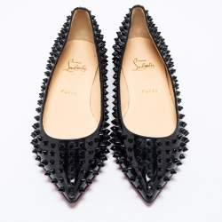 Christian Louboutin Black Patent Leather Pigalle Spikes Ballet Flats Size 41