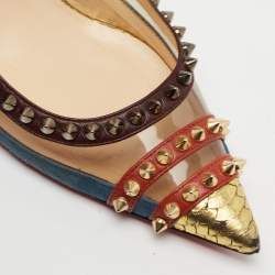 Pre Owned حذاء كعب عالي كريستيان لوبوتان مانوفرا بلاستيك مشمع وسويدي متعدد الألوان فتحة كعب مقاس 38