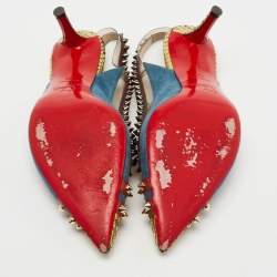 Pre Owned حذاء كعب عالي كريستيان لوبوتان مانوفرا بلاستيك مشمع وسويدي متعدد الألوان فتحة كعب مقاس 38