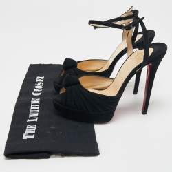 Pre Owned Christian Louboutin Black Suede Knotted Greissimo Platform Ankle Strap Sandals Size 38.5