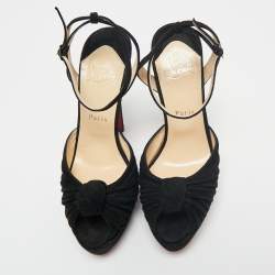 Pre Owned Christian Louboutin Black Suede Knotted Greissimo Platform Ankle Strap Sandals Size 38.5