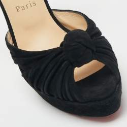 Pre Owned Christian Louboutin Black Suede Knotted Greissimo Platform Ankle Strap Sandals Size 38.5