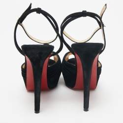 Pre Owned Christian Louboutin Black Suede Knotted Greissimo Platform Ankle Strap Sandals Size 38.5