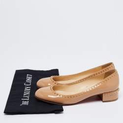 Pre Owned Christian Louboutin Beige Patent Leather Treliliane Spike Pumps Size 38
