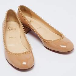 Pre Owned Christian Louboutin Beige Patent Leather Treliliane Spike Pumps Size 38