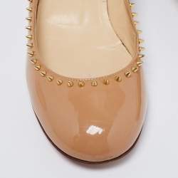 Pre Owned Christian Louboutin Beige Patent Leather Treliliane Spike Pumps Size 38
