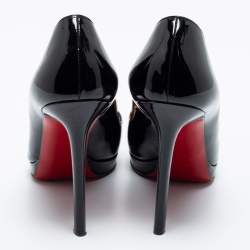 Pre Owned حذاء كعب عالي كريستيان لوبوتان بيغال بلاتو جلد لامع أسود نعل سميك مقاس 37