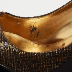 Pre Owned Christian Louboutin Black/Gold Patent Leather And Lamé Fabric Asteroid Spike Platform Pumps Size 38