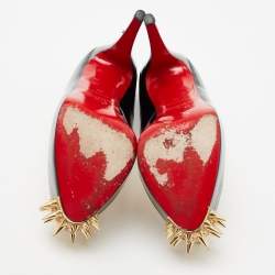 Pre Owned Christian Louboutin Black/Gold Patent Leather And Lamé Fabric Asteroid Spike Platform Pumps Size 38