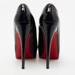 Pre Owned Christian Louboutin Black/Gold Patent Leather And Lamé Fabric Asteroid Spike Platform Pumps Size 38