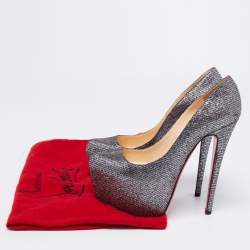 Pre Owned Christian Louboutin Silver Glitter Daffodile Pumps Size 37