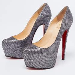 Pre Owned Christian Louboutin Silver Glitter Daffodile Pumps Size 37