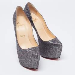 Pre Owned Christian Louboutin Silver Glitter Daffodile Pumps Size 37
