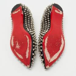 Pre Owned حذاء فلات بالرينا كريستيان لوبوتان بيغال جلد لامع أسود مرصع بمسامير سبايك مقاس 36.5