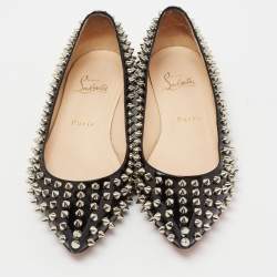 Pre Owned حذاء فلات بالرينا كريستيان لوبوتان بيغال جلد لامع أسود مرصع بمسامير سبايك مقاس 36.5