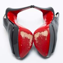 Pre Owned حذاء كعب عالي كريستيان لوبوتان  ليدي جلد أسود لامع بنعل سميك ومقدمة مفتوحة مقاس 38