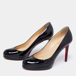 Pre Owned حذاء كعب عالي كريستيان لوبوتان نيو سيمبل جلد أسود لامع نعل سميك مقاس 37