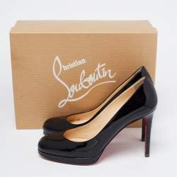 Pre Owned حذاء كعب عالي كريستيان لوبوتان نيو سيمبل جلد أسود لامع نعل سميك مقاس 37