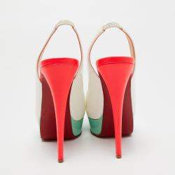 مملوكة مسبقًا صندل كريستيان لوبوتان ليدي جلد أبيض لامع مقدمة مفتوحة مقاس 38