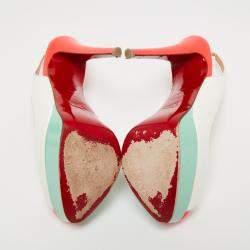 مملوكة مسبقًا صندل كريستيان لوبوتان ليدي جلد أبيض لامع مقدمة مفتوحة مقاس 38