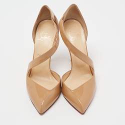 Pre Owned Christian Louboutin Beige Patent Leather Jumping D'orsay Pumps Size 39