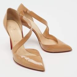 Pre Owned Christian Louboutin Beige Patent Leather Jumping D'orsay Pumps Size 39