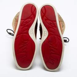 Pre Owned Christian Louboutin Tan Leather Surlapony Spikes Mid Calf Sneaker Boots Size 38