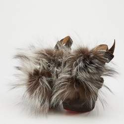 مملوكة مسبقًا Christian Louboutin Brown Suede Splash Fur Platform Slingback Sandals Size 37.5