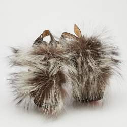 مملوكة مسبقًا Christian Louboutin Brown Suede Splash Fur Platform Slingback Sandals Size 37.5