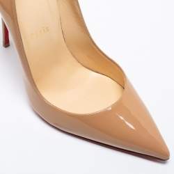 Pre Owned Christian Louboutin Beige Patent Leather So Kate Pumps Size 38.5