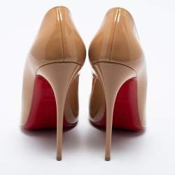 Pre Owned Christian Louboutin Beige Patent Leather So Kate Pumps Size 38.5