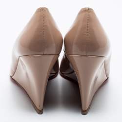 Pre Owned Christian Louboutin Beige Patent Leather RonRon Zeppa Wedge Pumps Size 38