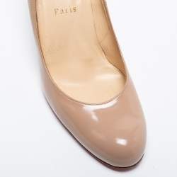 Pre Owned Christian Louboutin Beige Patent Leather RonRon Zeppa Wedge Pumps Size 38