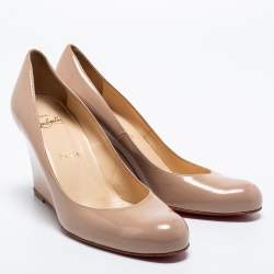 Pre Owned Christian Louboutin Beige Patent Leather RonRon Zeppa Wedge Pumps Size 38