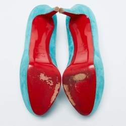 Pre Owned حذاء كعب عالي  كريستيان لوبوتان بيانكا سويدي فيروزي نعل سميك مقاس 39