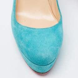 Pre Owned حذاء كعب عالي  كريستيان لوبوتان بيانكا سويدي فيروزي نعل سميك مقاس 39