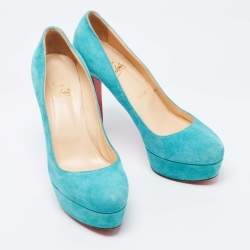 Pre Owned حذاء كعب عالي  كريستيان لوبوتان بيانكا سويدي فيروزي نعل سميك مقاس 39