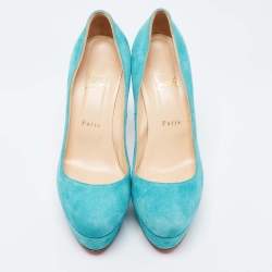 Pre Owned حذاء كعب عالي  كريستيان لوبوتان بيانكا سويدي فيروزي نعل سميك مقاس 39