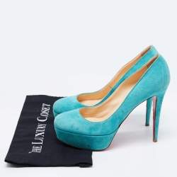 Pre Owned حذاء كعب عالي  كريستيان لوبوتان بيانكا سويدي فيروزي نعل سميك مقاس 39