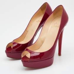 مملوكة مسبقًا Christian Louboutin Magenta Pink Patent Leather Lady Peep Toe Platform Pumps Size 38.5