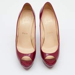 مملوكة مسبقًا Christian Louboutin Magenta Pink Patent Leather Lady Peep Toe Platform Pumps Size 38.5
