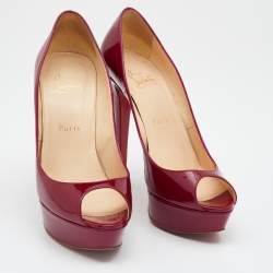 مملوكة مسبقًا Christian Louboutin Magenta Pink Patent Leather Lady Peep Toe Platform Pumps Size 38.5