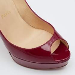 مملوكة مسبقًا Christian Louboutin Magenta Pink Patent Leather Lady Peep Toe Platform Pumps Size 38.5