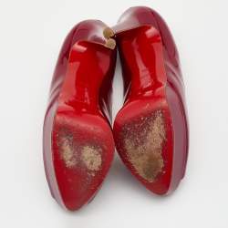 مملوكة مسبقًا Christian Louboutin Magenta Pink Patent Leather Lady Peep Toe Platform Pumps Size 38.5