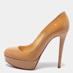 Christian Louboutin Beige Patent Leather Bianca Platform Pumps Size 38.5