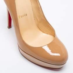 Christian Louboutin Beige Patent Leather Bianca Platform Pumps Size 38.5